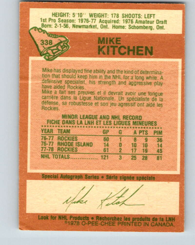 1978-79 O-Pee-Chee #338 Mike Kitchen Colorado Rockies V25599