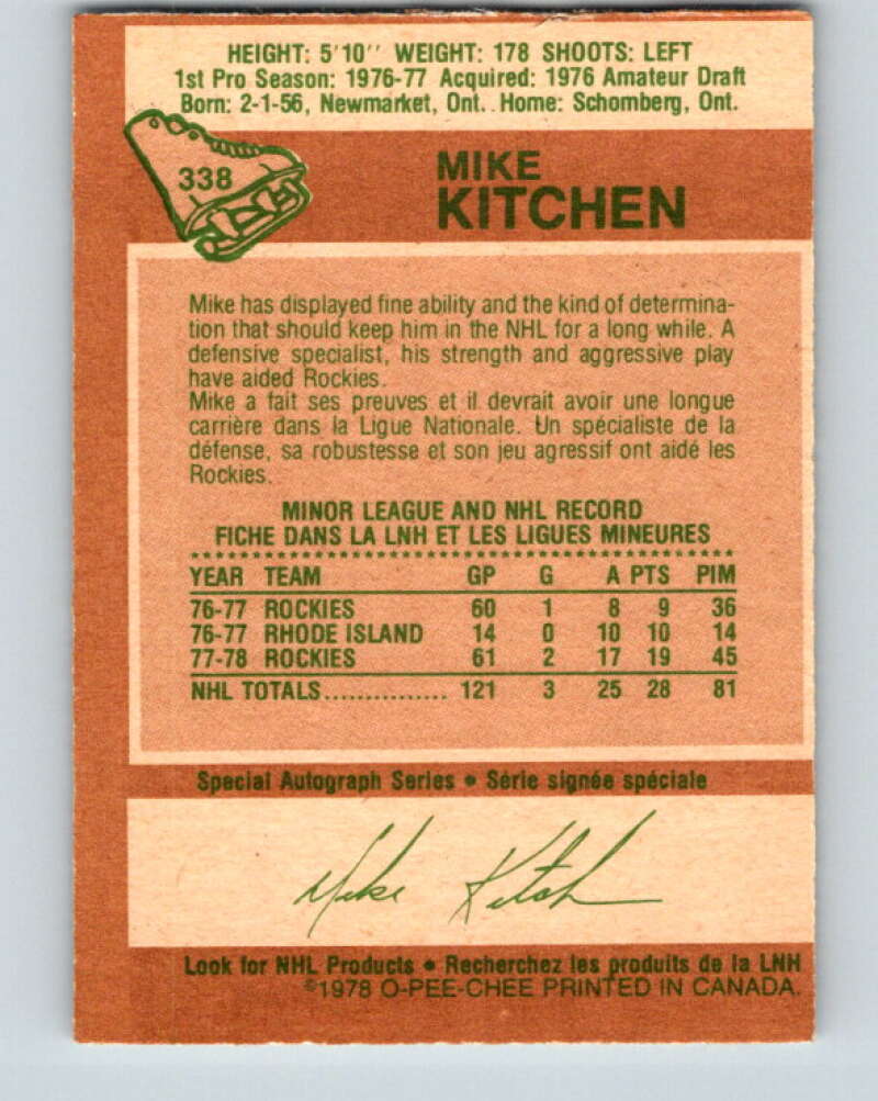 1978-79 O-Pee-Chee #338 Mike Kitchen Colorado Rockies V25604