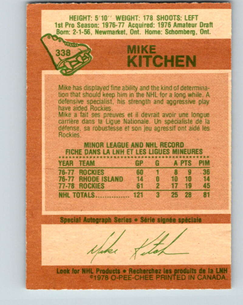 1978-79 O-Pee-Chee #338 Mike Kitchen Colorado Rockies V25605