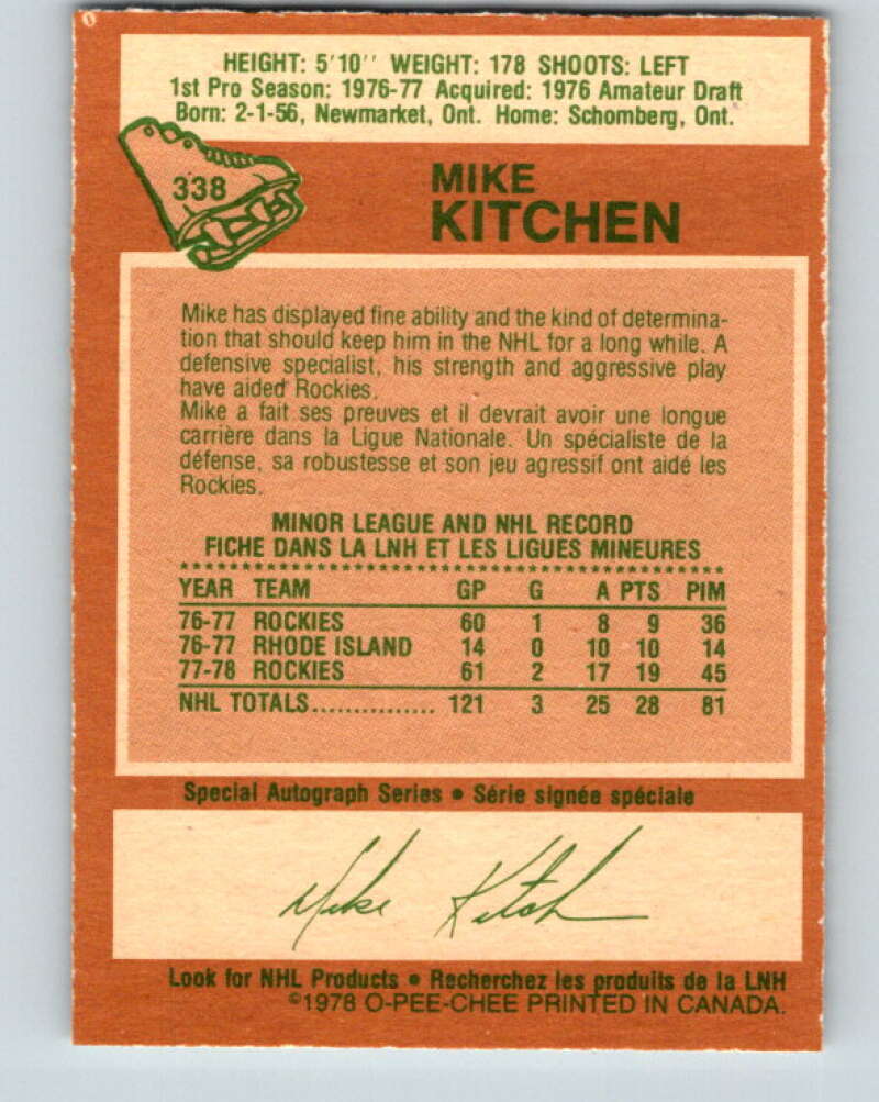 1978-79 O-Pee-Chee #338 Mike Kitchen Colorado Rockies V25610