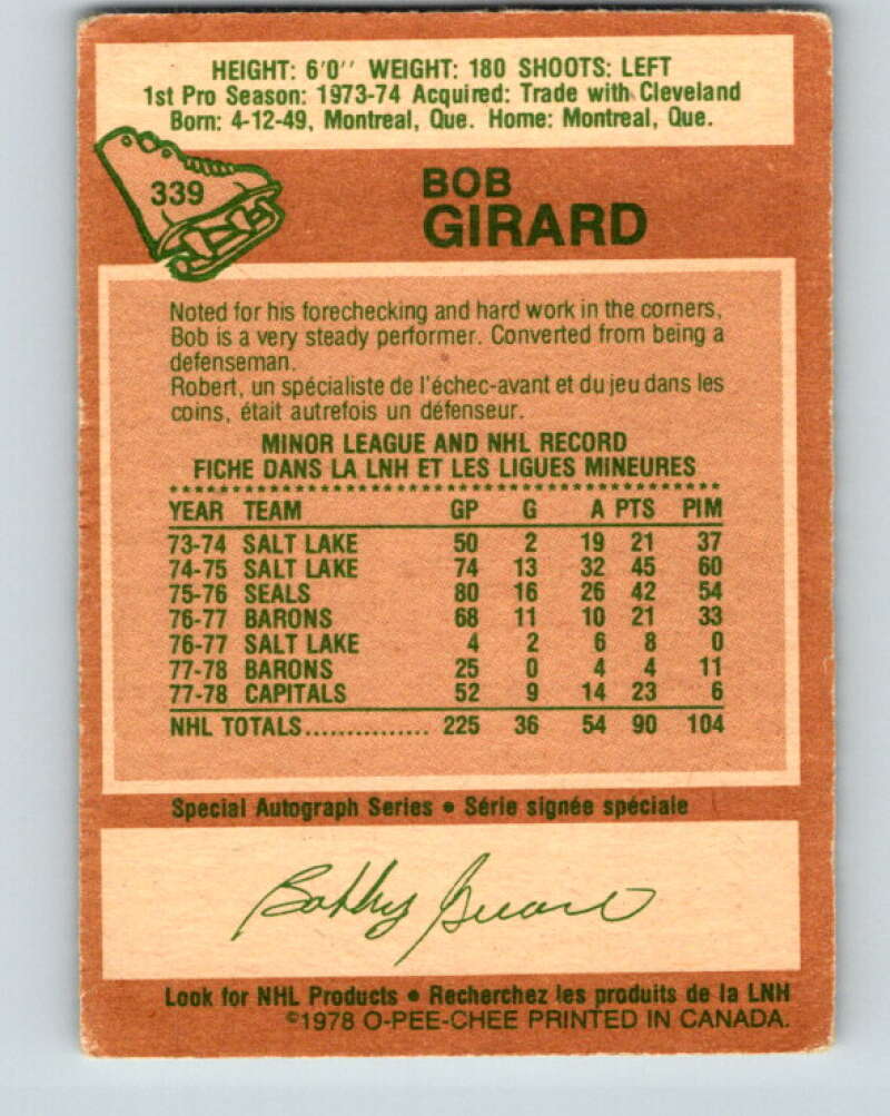 1978-79 O-Pee-Chee #339 Bob Girard Washington Capitals V25623