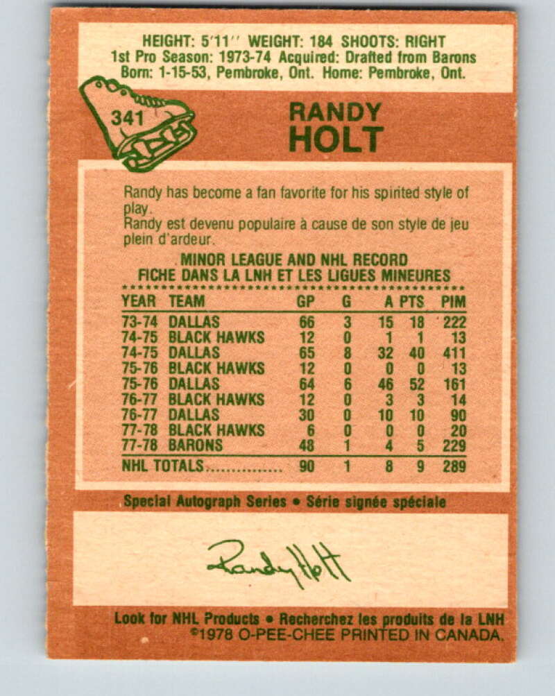1978-79 O-Pee-Chee #341 Randy Holt Vancouver Canucks V25637