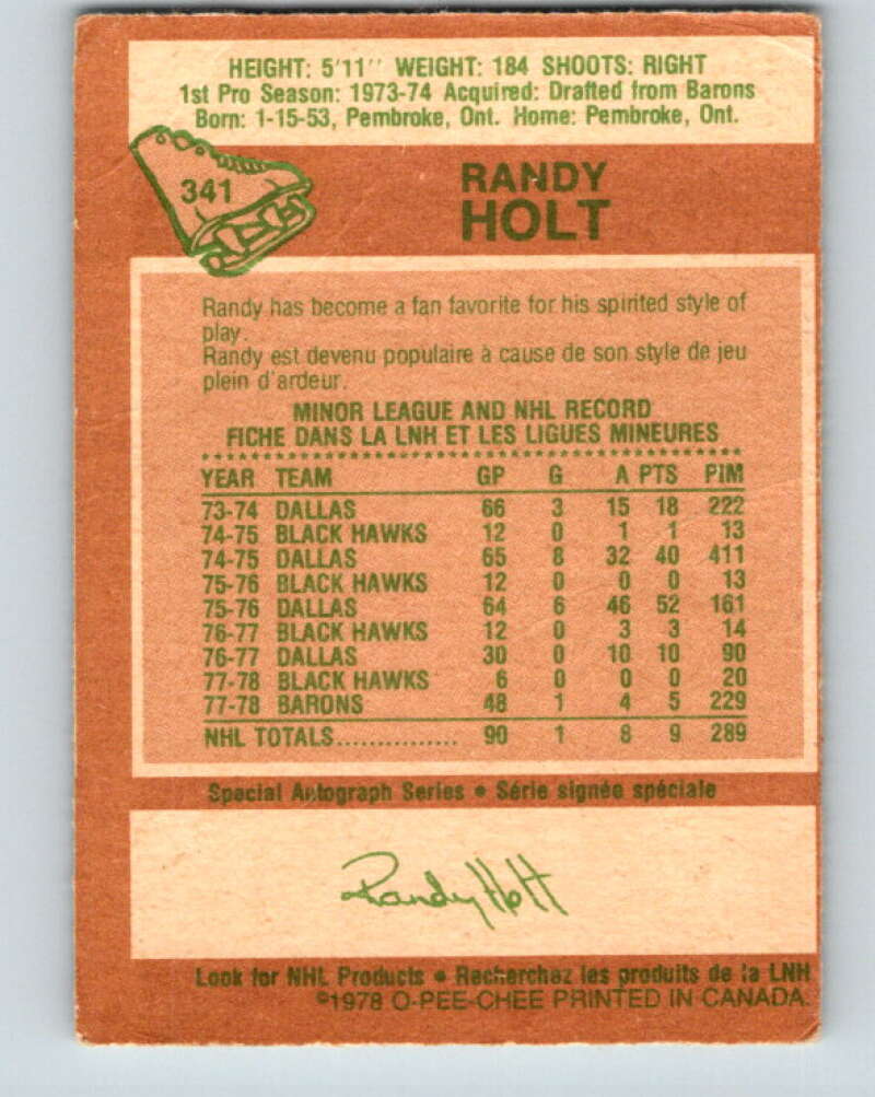 1978-79 O-Pee-Chee #341 Randy Holt Vancouver Canucks V25640