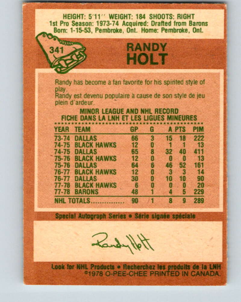 1978-79 O-Pee-Chee #341 Randy Holt Vancouver Canucks V25642