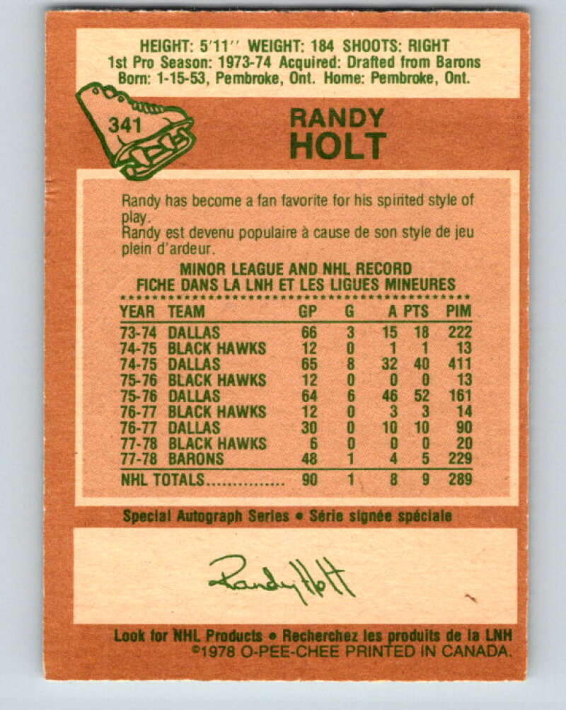 1978-79 O-Pee-Chee #341 Randy Holt Vancouver Canucks V25643