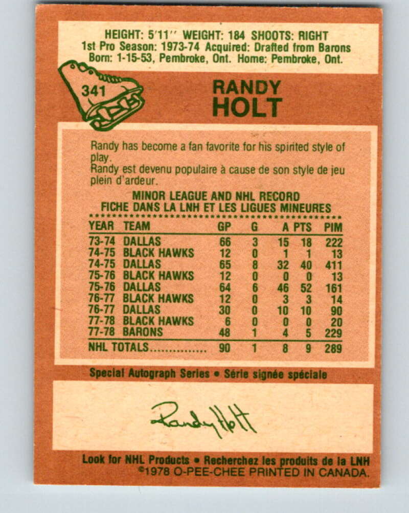 1978-79 O-Pee-Chee #341 Randy Holt Vancouver Canucks V25644