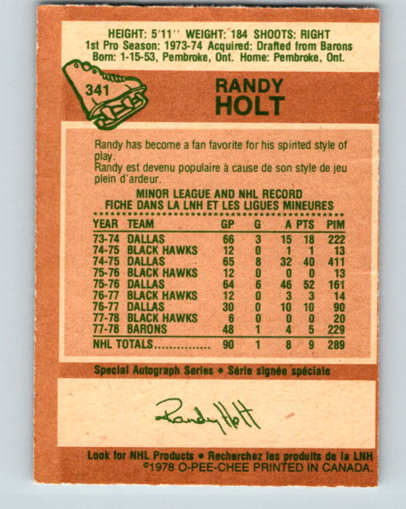 1978-79 O-Pee-Chee #341 Randy Holt Vancouver Canucks V25645