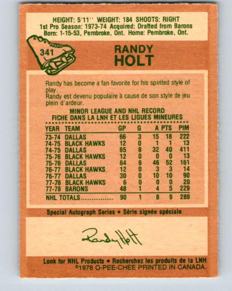 1978-79 O-Pee-Chee #341 Randy Holt Vancouver Canucks V25646