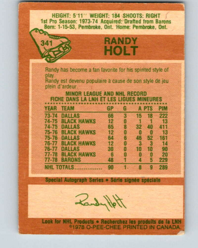 1978-79 O-Pee-Chee #341 Randy Holt Vancouver Canucks V25648