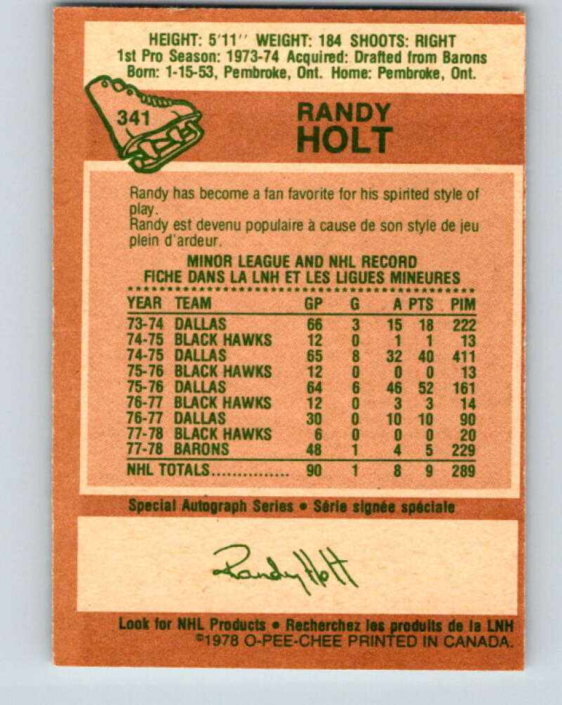 1978-79 O-Pee-Chee #341 Randy Holt Vancouver Canucks V25650