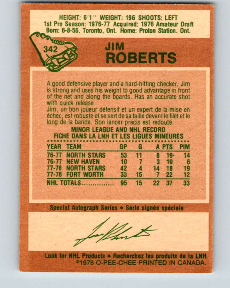 1978-79 O-Pee-Chee #342 Jim Roberts Minnesota North Stars V25653