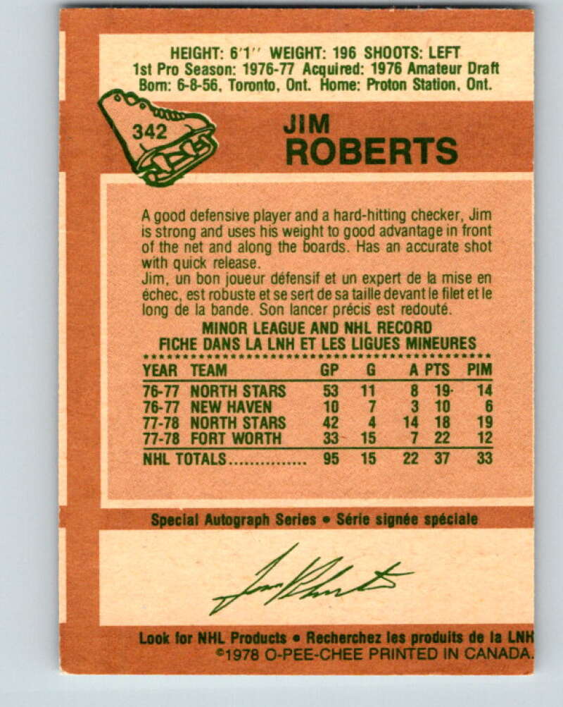 1978-79 O-Pee-Chee #342 Jim Roberts Minnesota North Stars V25654