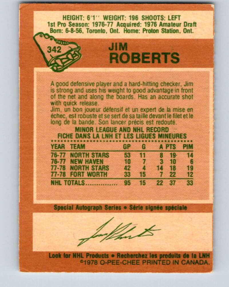 1978-79 O-Pee-Chee #342 Jim Roberts Minnesota North Stars V25656