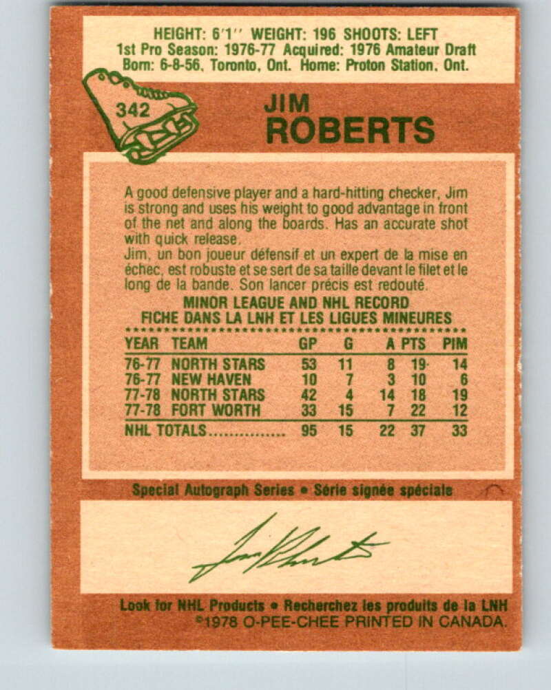 1978-79 O-Pee-Chee #342 Jim Roberts Minnesota North Stars V25657