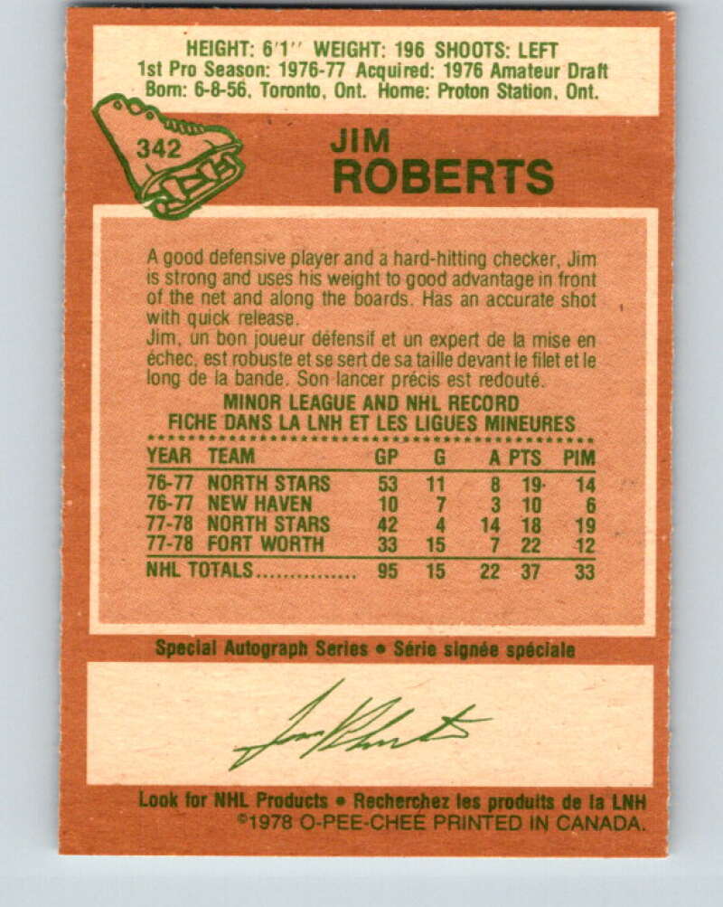 1978-79 O-Pee-Chee #342 Jim Roberts Minnesota North Stars V25659