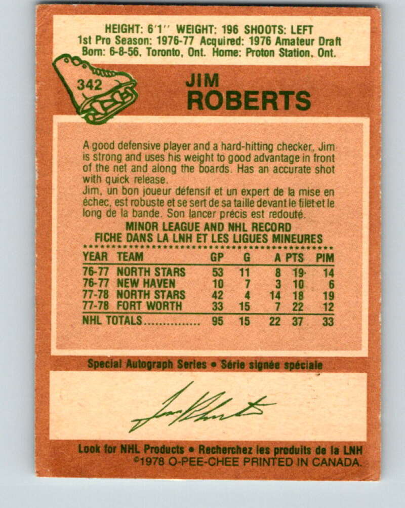 1978-79 O-Pee-Chee #342 Jim Roberts Minnesota North Stars V25660
