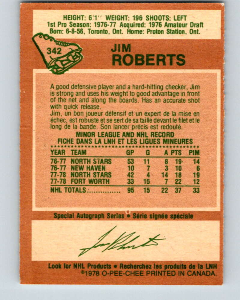 1978-79 O-Pee-Chee #342 Jim Roberts Minnesota North Stars V25661