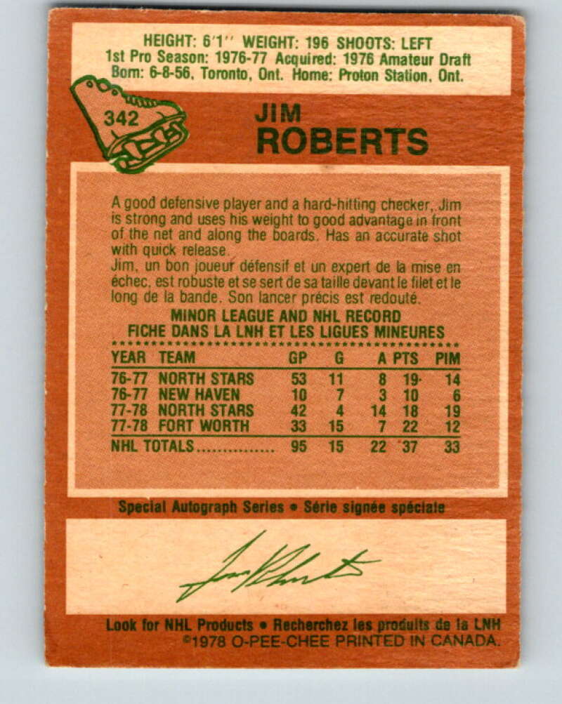 1978-79 O-Pee-Chee #342 Jim Roberts Minnesota North Stars V25663