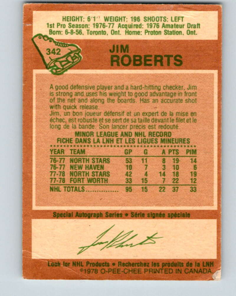 1978-79 O-Pee-Chee #342 Jim Roberts Minnesota North Stars V25664
