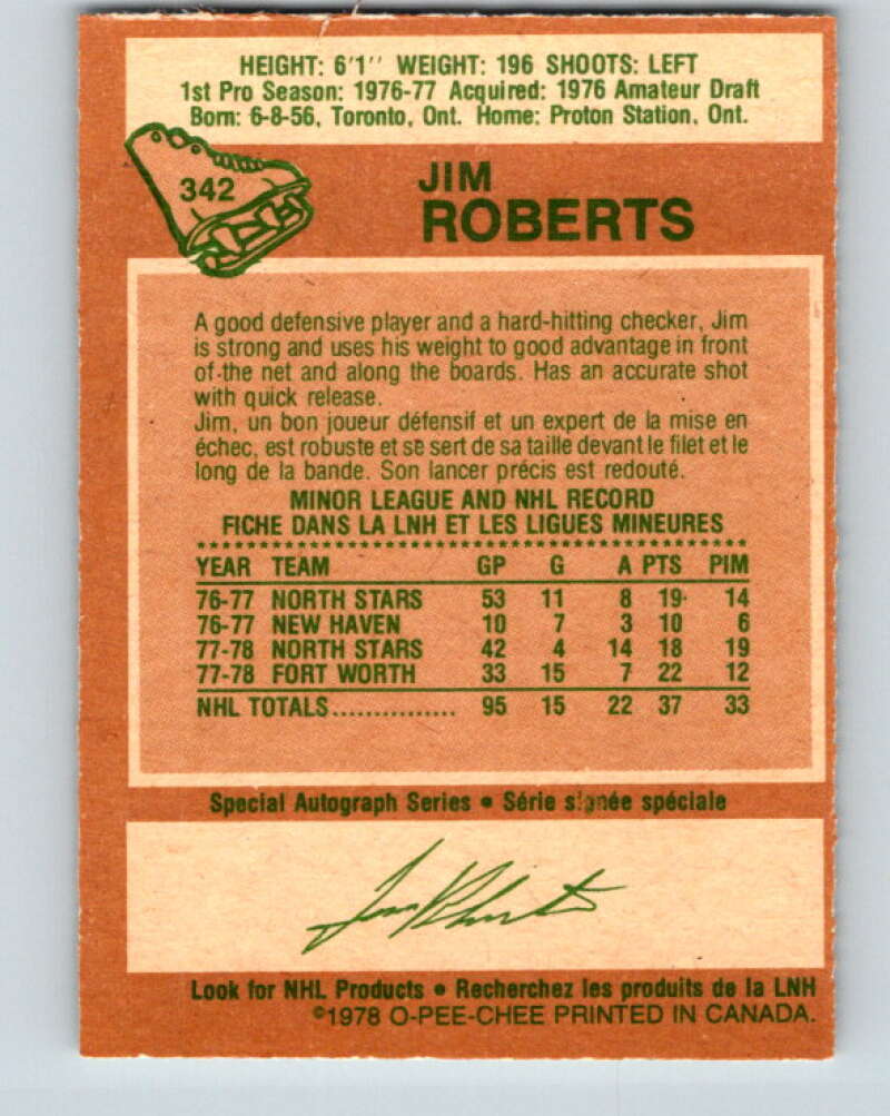 1978-79 O-Pee-Chee #342 Jim Roberts Minnesota North Stars V25666
