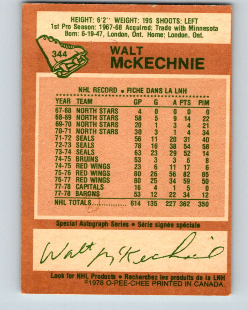 1978-79 O-Pee-Chee #344 Walt McKechnie Toronto Maple Leafs V25687