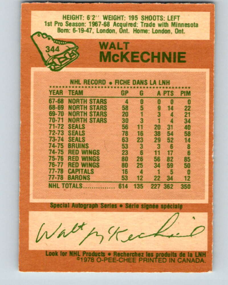 1978-79 O-Pee-Chee #344 Walt McKechnie Toronto Maple Leafs V25696