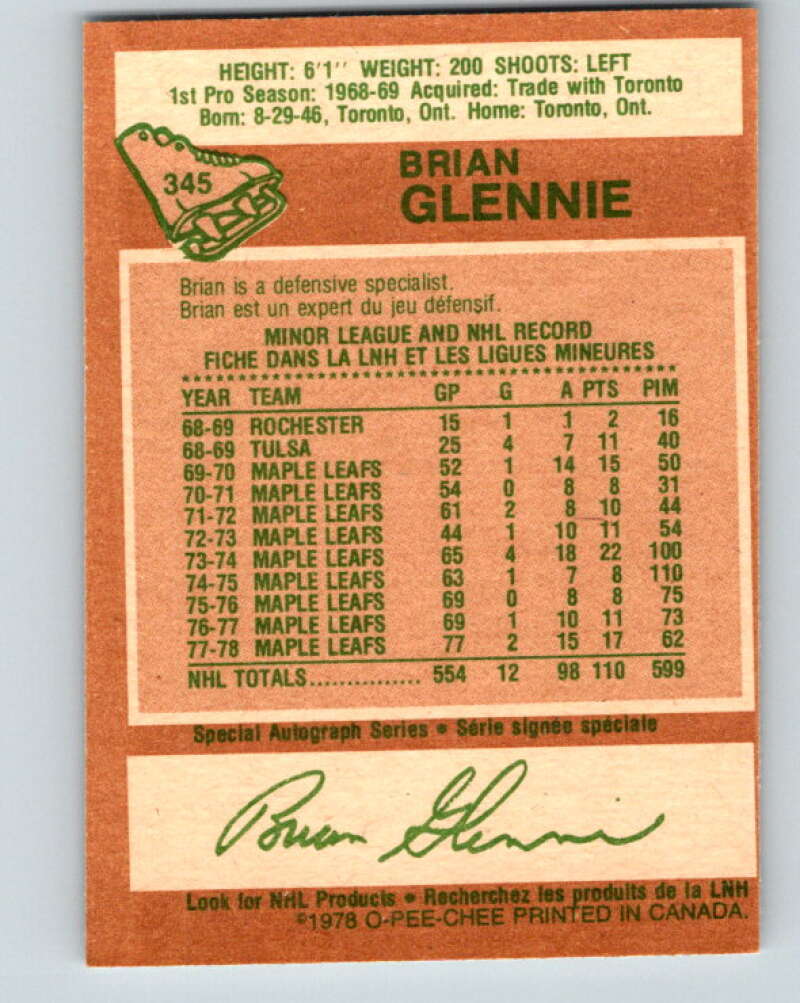 1978-79 O-Pee-Chee #345 Brian Glennie Los Angeles Kings V25702