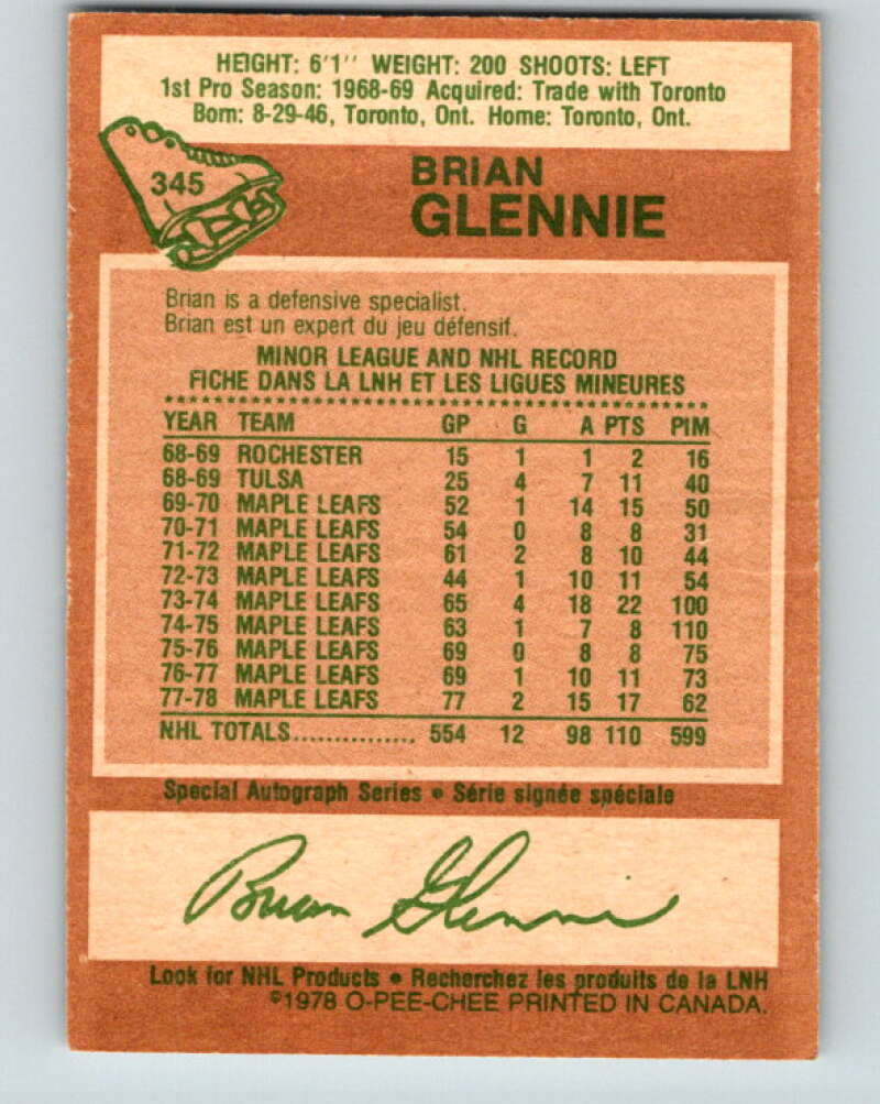 1978-79 O-Pee-Chee #345 Brian Glennie Los Angeles Kings V25706