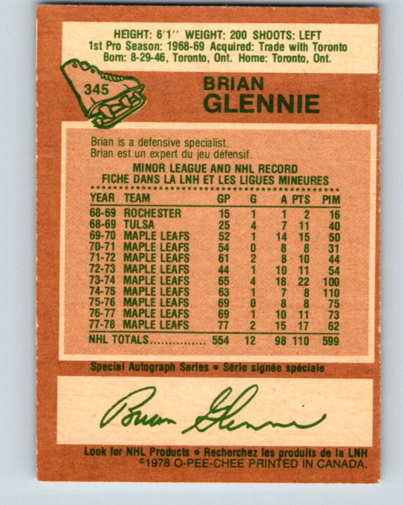 1978-79 O-Pee-Chee #345 Brian Glennie Los Angeles Kings V25707