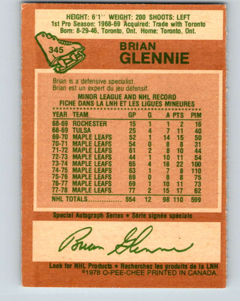 1978-79 O-Pee-Chee #345 Brian Glennie Los Angeles Kings V25708
