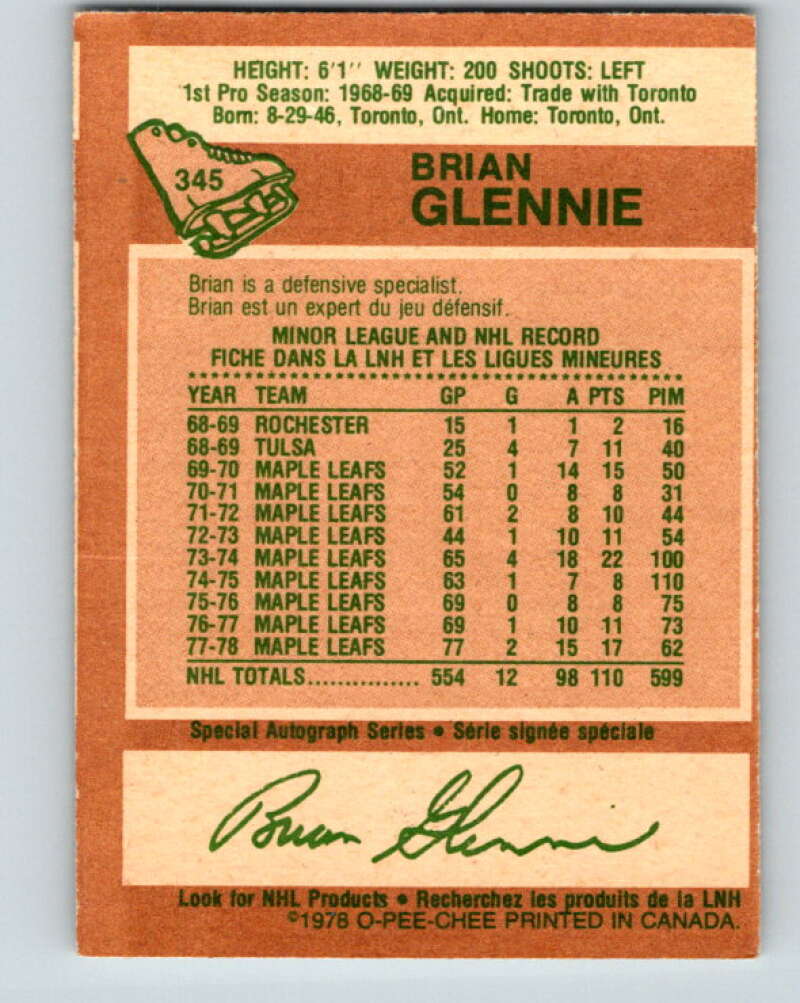 1978-79 O-Pee-Chee #345 Brian Glennie Los Angeles Kings V25709
