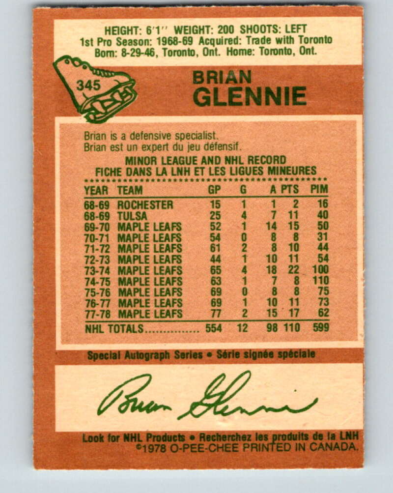 1978-79 O-Pee-Chee #345 Brian Glennie Los Angeles Kings V25711
