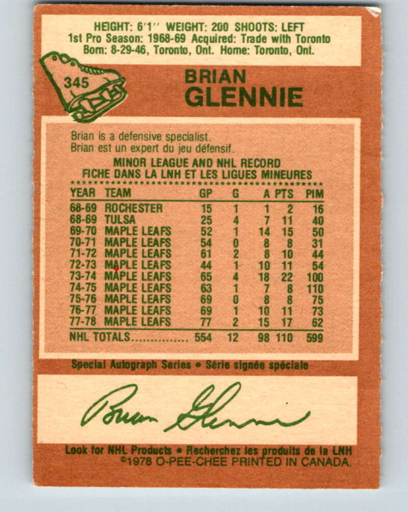1978-79 O-Pee-Chee #345 Brian Glennie Los Angeles Kings V25712
