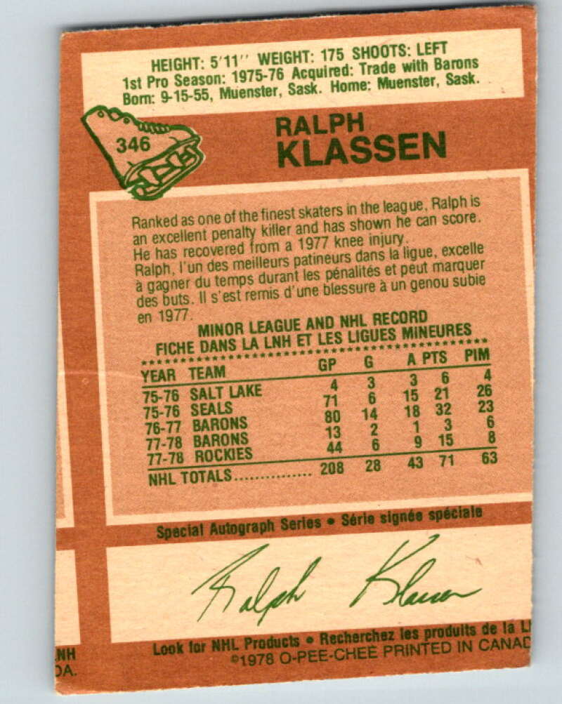 1978-79 O-Pee-Chee #346 Ralph Klassen Colorado Rockies V25717