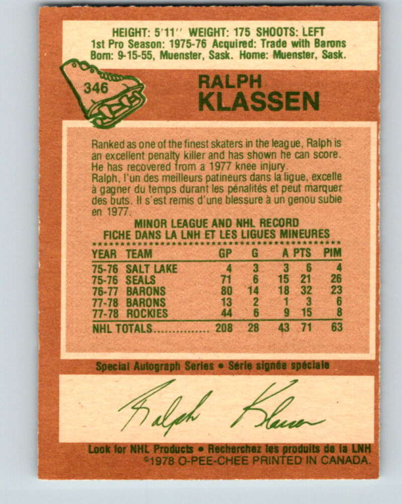 1978-79 O-Pee-Chee #346 Ralph Klassen Colorado Rockies V25723