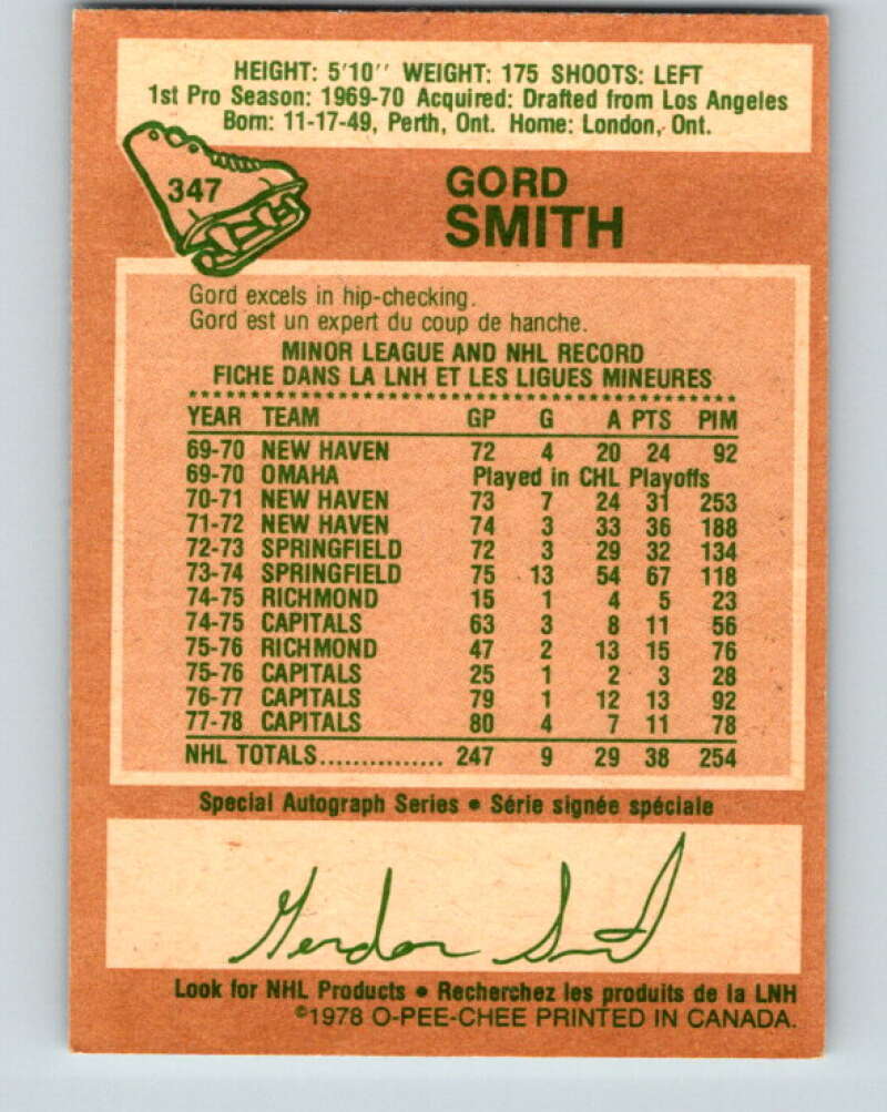 1978-79 O-Pee-Chee #347 Gord Smith Washington Capitals V25726
