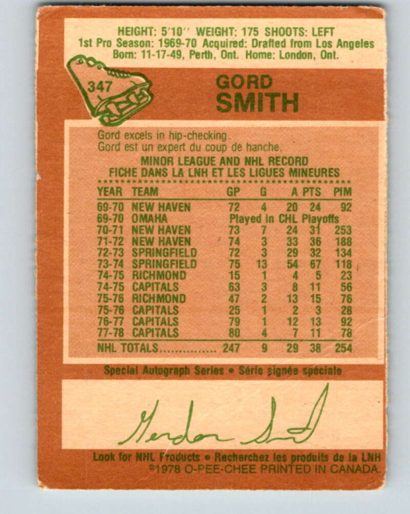 1978-79 O-Pee-Chee #347 Gord Smith Washington Capitals V25727
