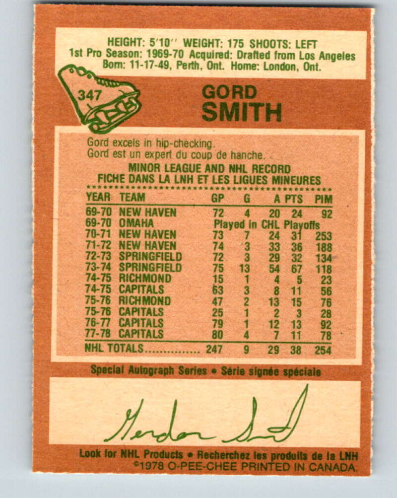 1978-79 O-Pee-Chee #347 Gord Smith Washington Capitals V25731