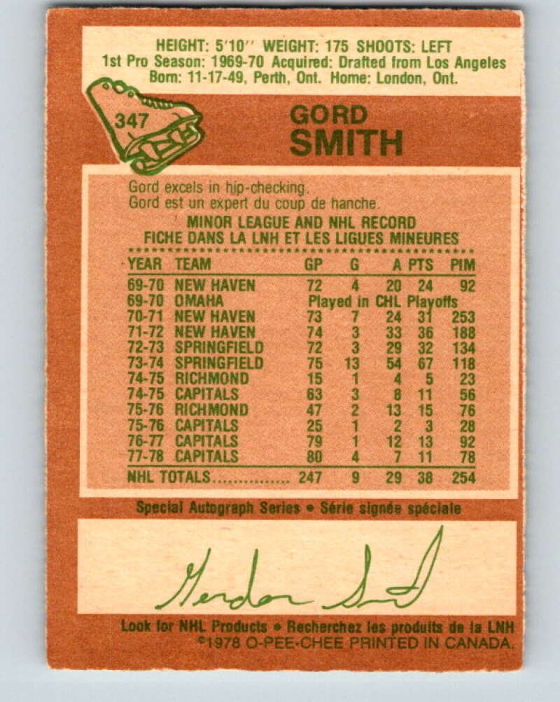 1978-79 O-Pee-Chee #347 Gord Smith Washington Capitals V25732
