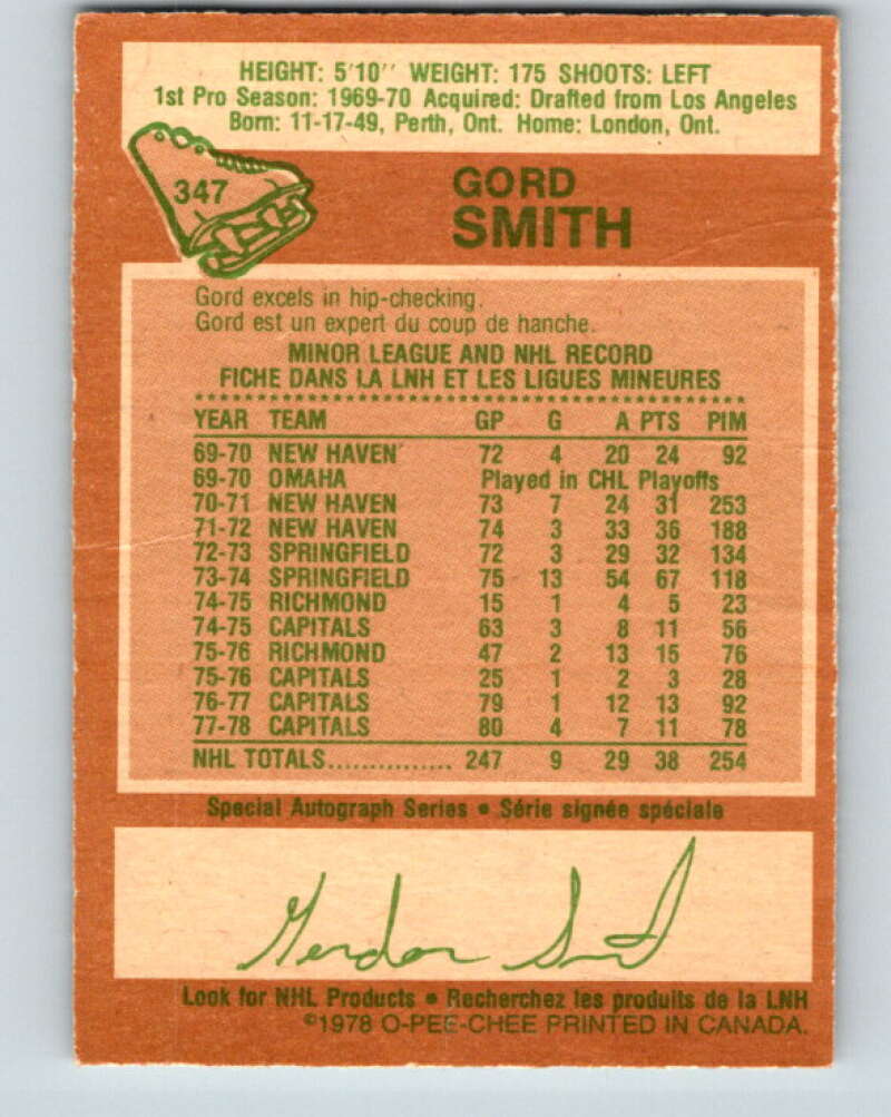 1978-79 O-Pee-Chee #347 Gord Smith Washington Capitals V25733