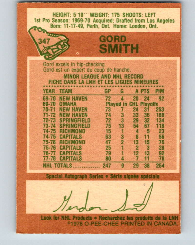 1978-79 O-Pee-Chee #347 Gord Smith Washington Capitals V25734