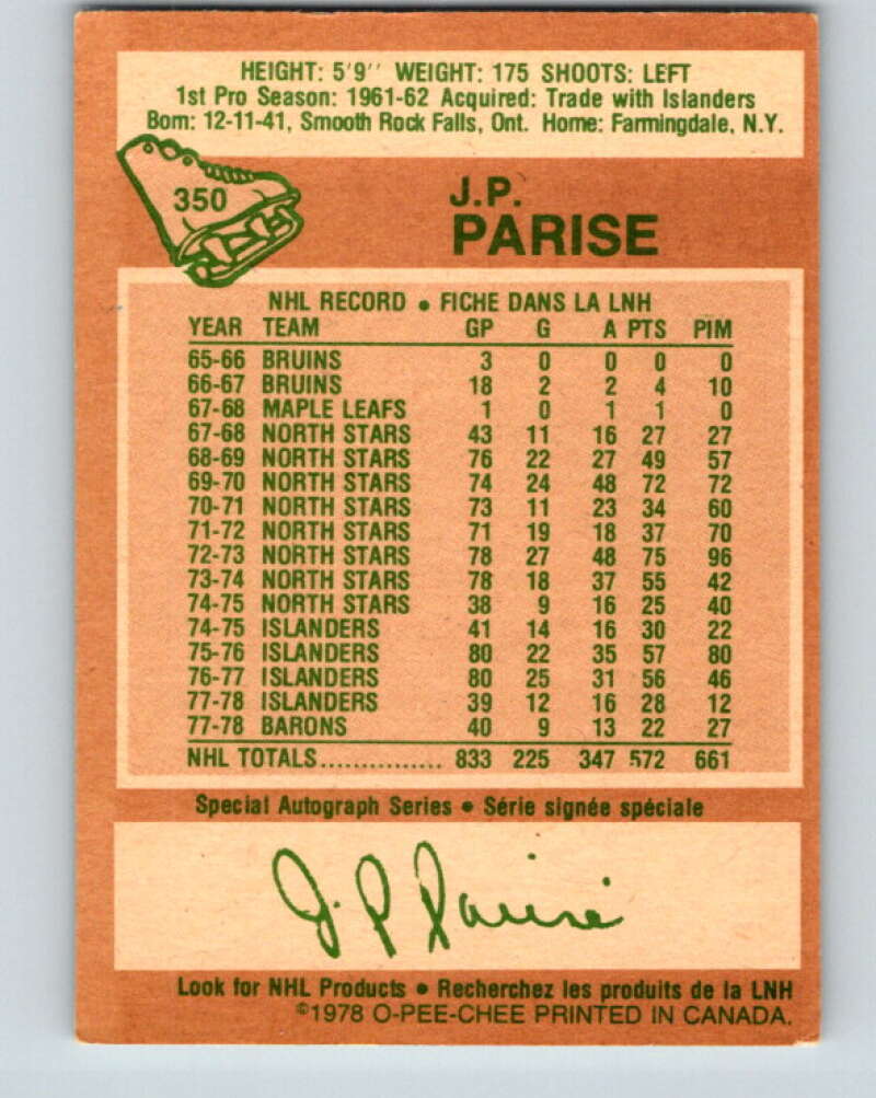 1978-79 O-Pee-Chee #350 J.P. Parise Minnesota North Stars V25765