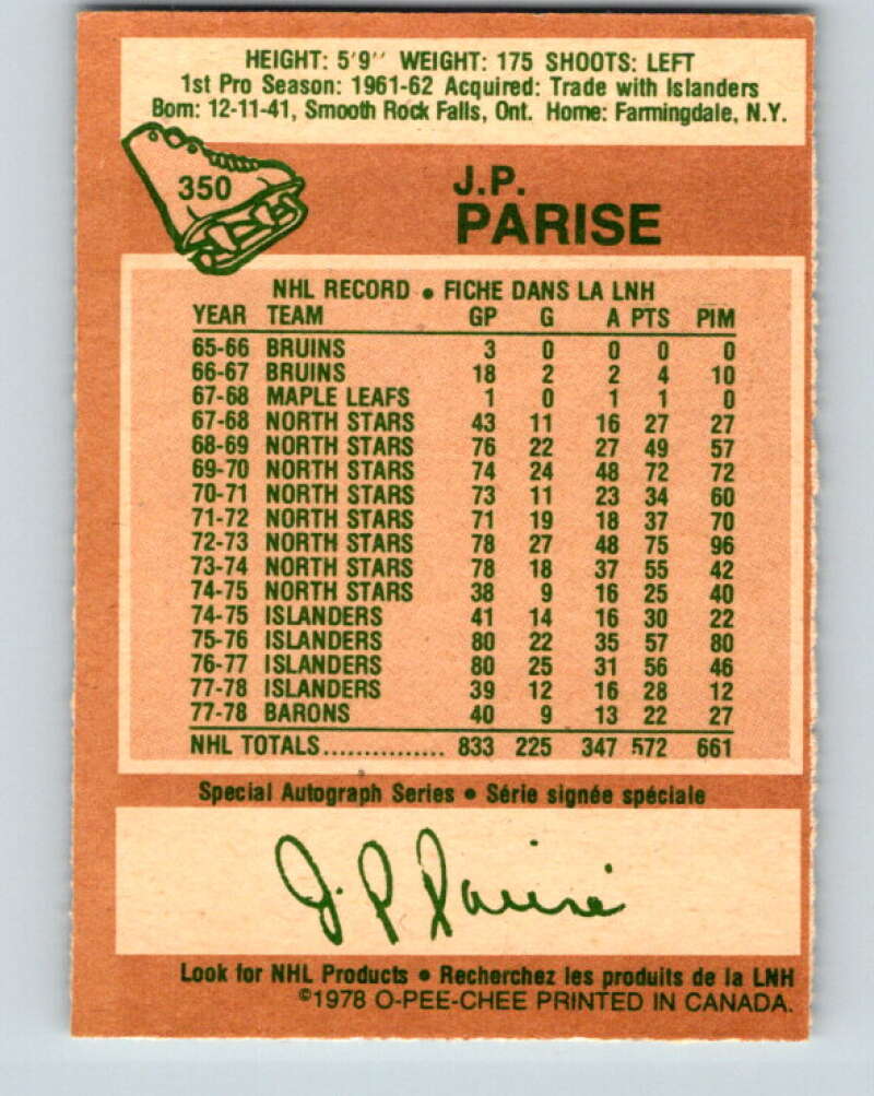 1978-79 O-Pee-Chee #350 J.P. Parise Minnesota North Stars V25766