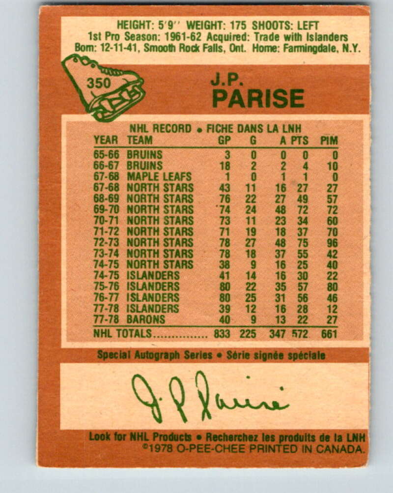 1978-79 O-Pee-Chee #350 J.P. Parise Minnesota North Stars V25770