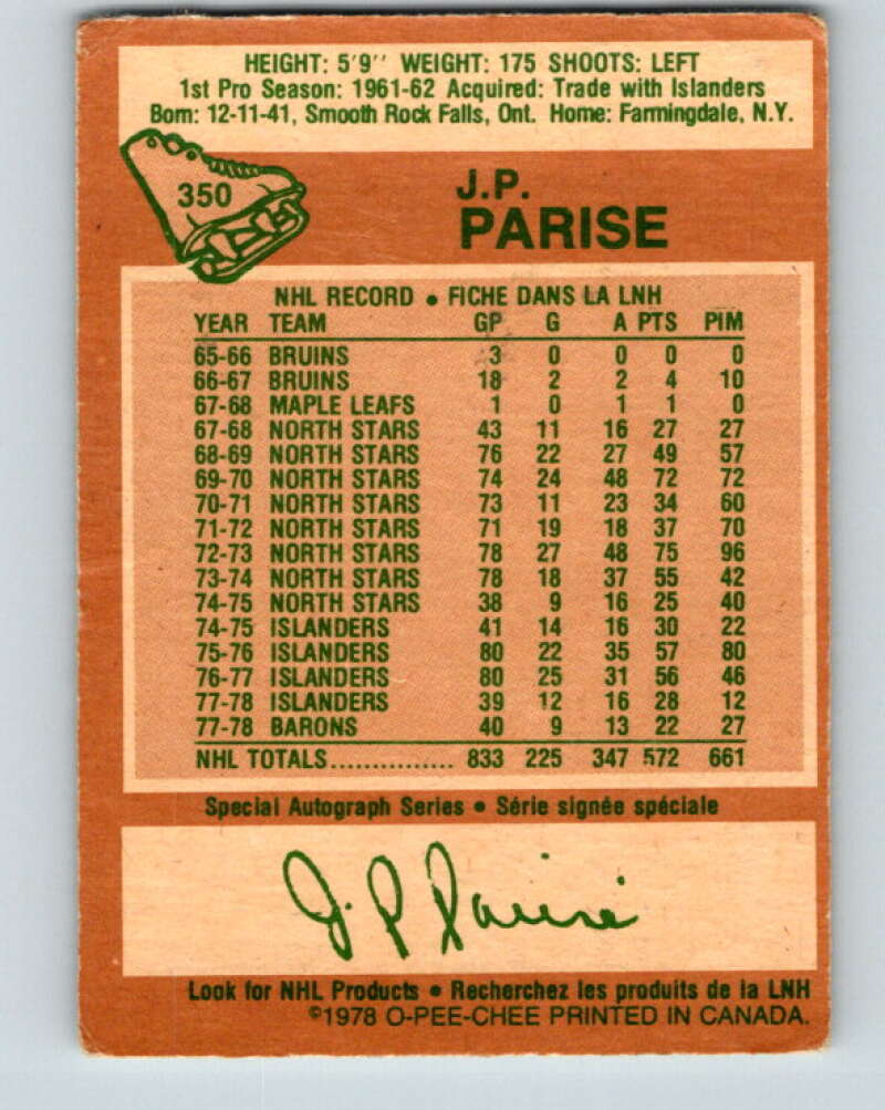 1978-79 O-Pee-Chee #350 J.P. Parise Minnesota North Stars V25772