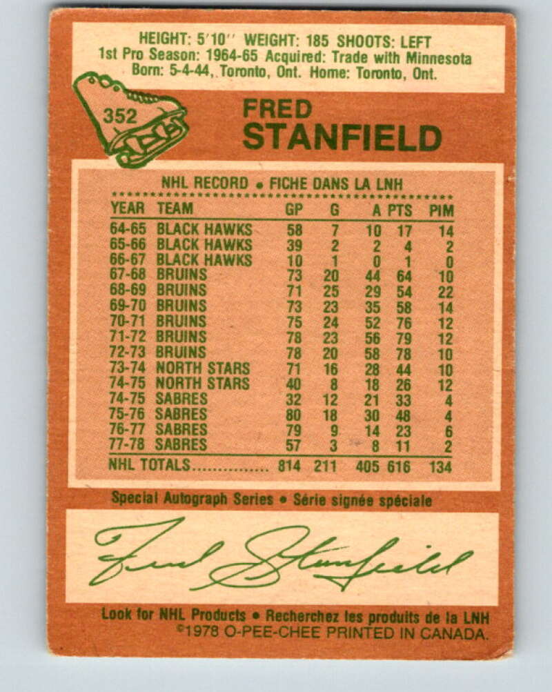 1978-79 O-Pee-Chee #352 Fred Stanfield Buffalo Sabres V25790