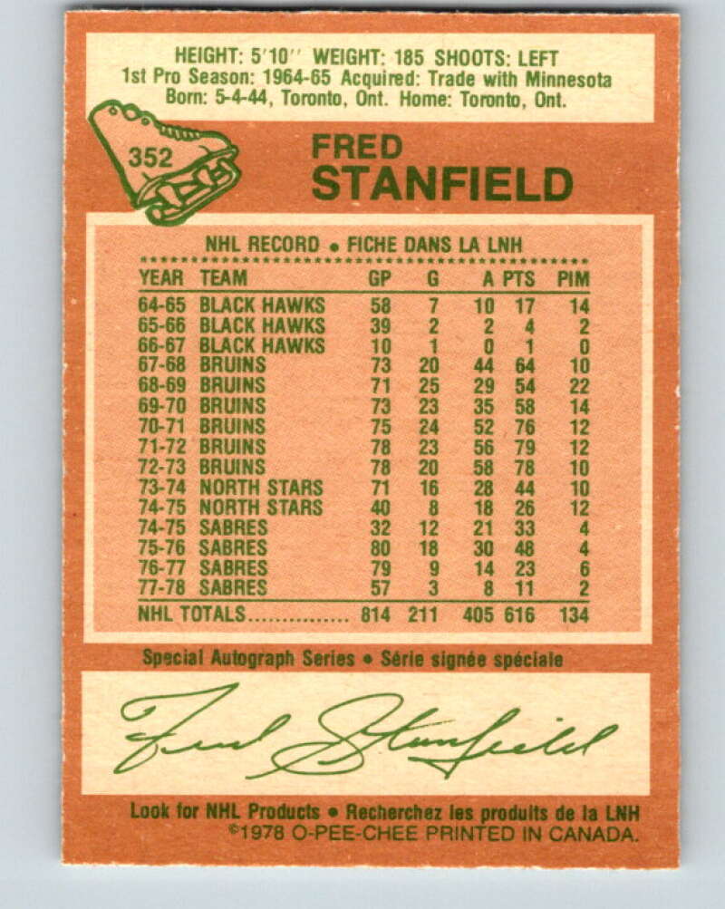 1978-79 O-Pee-Chee #352 Fred Stanfield Buffalo Sabres V25792