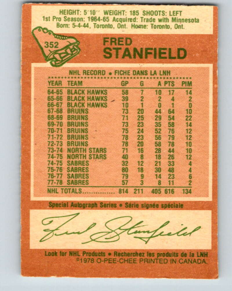 1978-79 O-Pee-Chee #352 Fred Stanfield Buffalo Sabres V25795