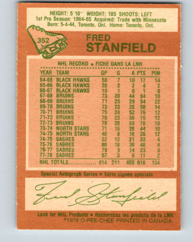 1978-79 O-Pee-Chee #352 Fred Stanfield Buffalo Sabres V25799