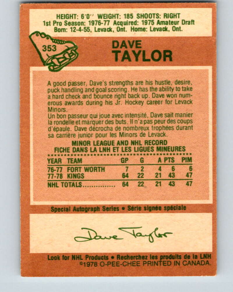 1978-79 O-Pee-Chee #353 Dave Taylor RC Rookie Kings V25806